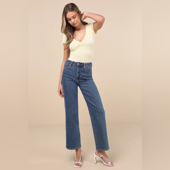 Lulus Textured Ribbed Ruched Bodysuit - Banana - Picture 3 of 7